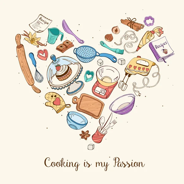 Amor concepto de cocina — Vector de stock