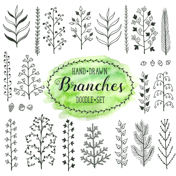 Conjunto de ramos desenhados à mão —  Vetores de Stock