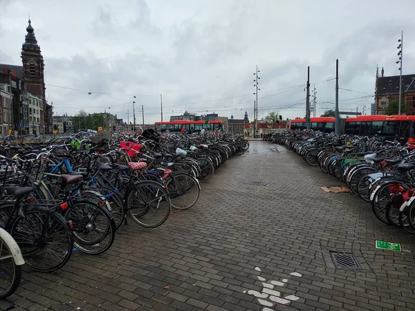 Aparcamiento Bicicletas Centro Ciudad Amsterdam Países Bajos — Foto de Stock