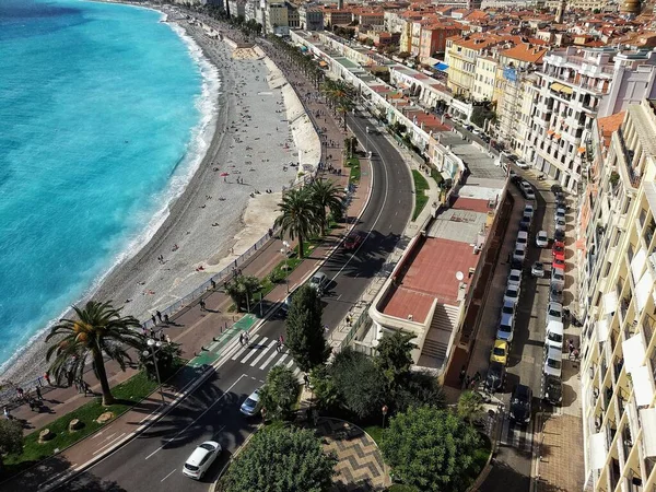 Vue Sur Promenade Plage Nice Sous Soleil Automne France — Photo