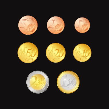 Altın ve bronz para seti. Vektör para illüstrasyonu, izole elementler, eur para birimi. 