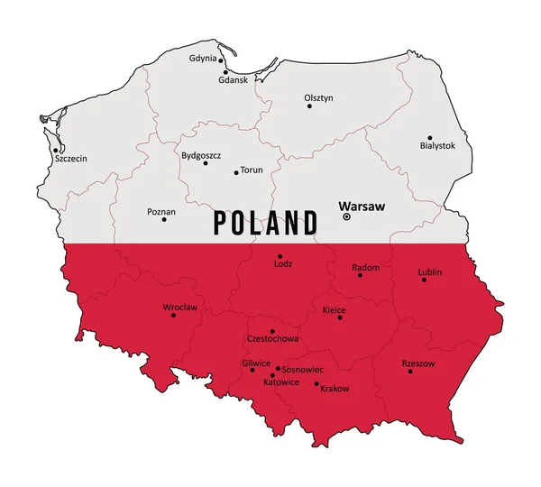 Polonia Mappa Vettoriale Con Nomi Delle Città Sfondi Striscioni Infografiche — Vettoriale Stock