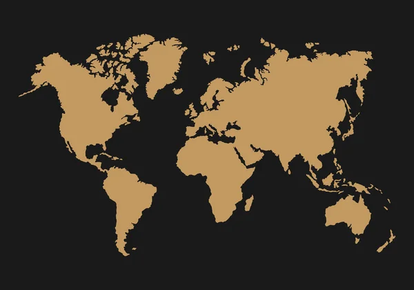 世界地図ベクトル図 暗灰色の背景に淡褐色 分離要素 — ストックベクタ