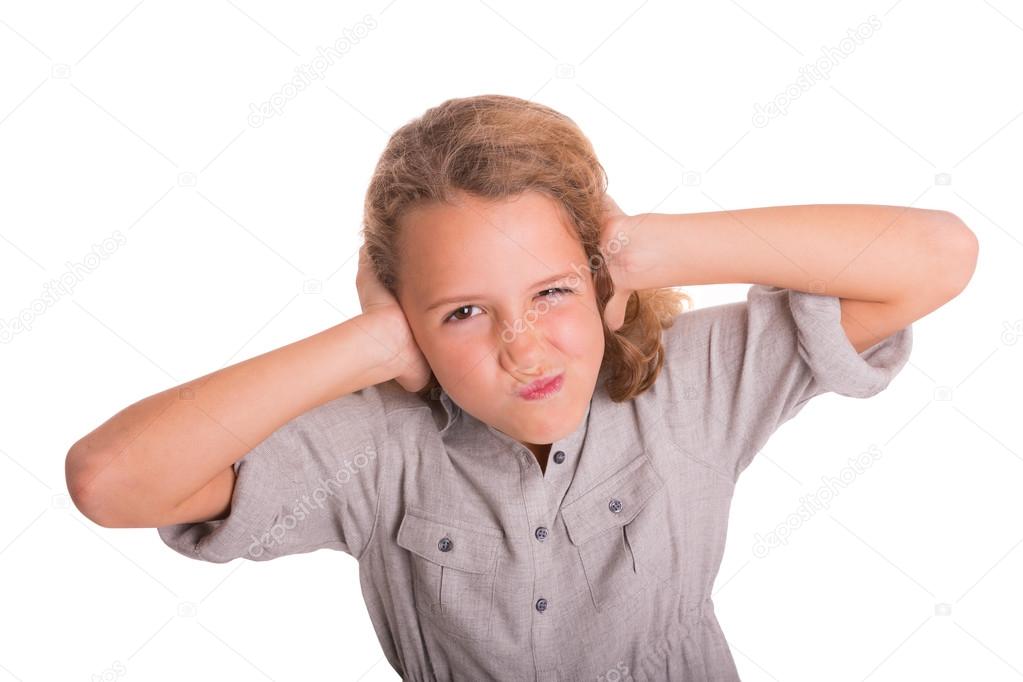 Young girl frustrated by noise