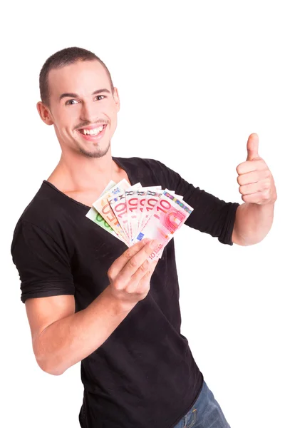 Joven feliz con el dinero en sus manos —  Fotos de Stock