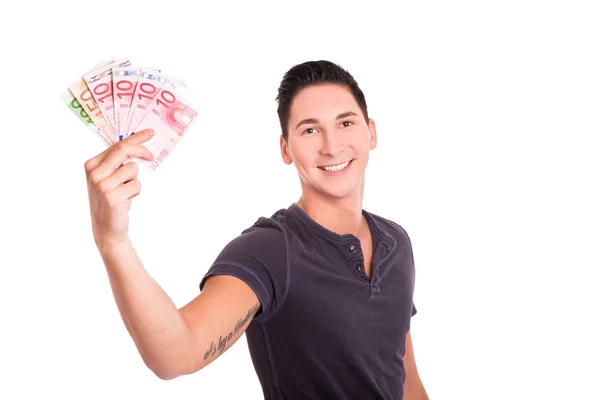 Joven feliz con el dinero en sus manos —  Fotos de Stock