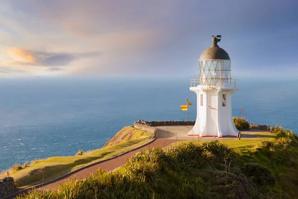 Cape Reinga Deniz feneri Yeni Zelanda 'da harika bir akşam ışığında.