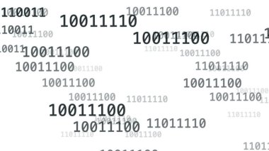 İkili Kod Arka plan Döngüsü. Yüksek kaliteli FullHD görüntülü soyut dijital animasyon ve koyu arkaplanda yüzen ikili numaralar. Yükleme, bekleme, işleme, boş zaman ve