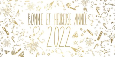Fransız 2022 mutlu yeni yıl kutlaması çizimleri