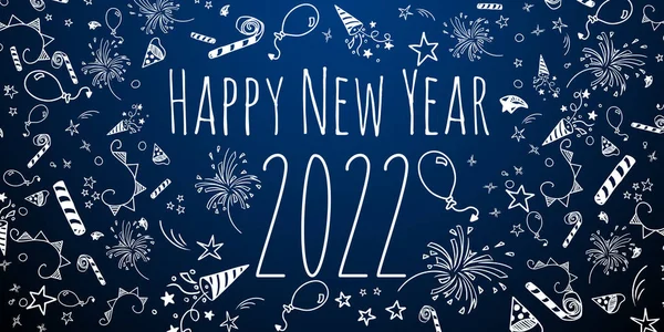 Feliz Año Nuevo 2022 Lindo Invierno Garabatos Ilustración — Foto de Stock