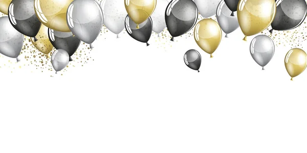 Vektör Altın Gümüş Balonlar Şenlik Kutlamaları — Stok fotoğraf