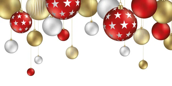 お祝いのフレークと星の装飾とクリスマスボールの背景 — ストック写真