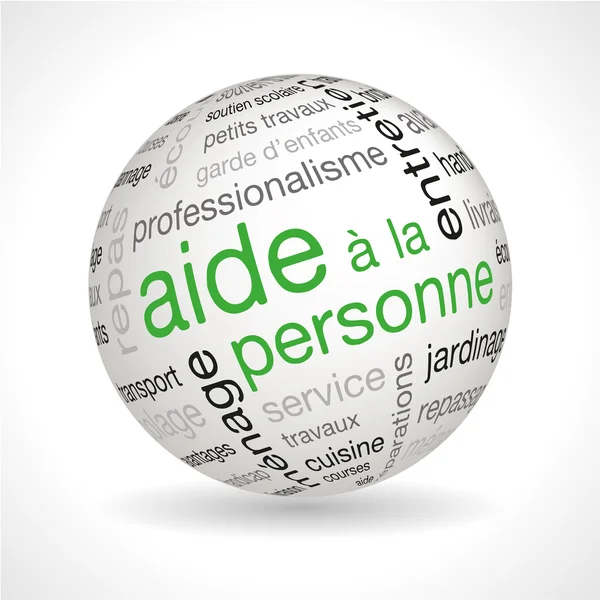 French personnal assistance theme sphere with keywords — Stock Vector