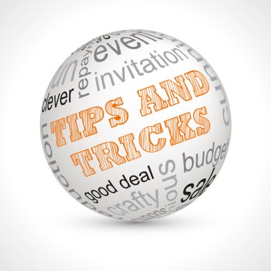 Tips and tricks theme sphere with keywords clipart