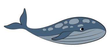 Şeffaf arkaplanda sevimli mavi karikatür izole balina