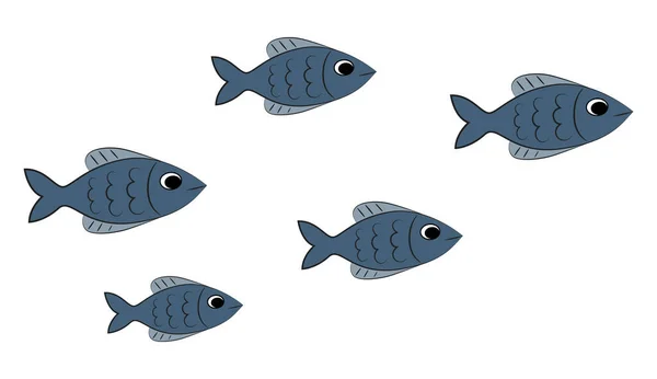 Cute Cartoon Blue Flock Fish Transparent Background — Stock Vector