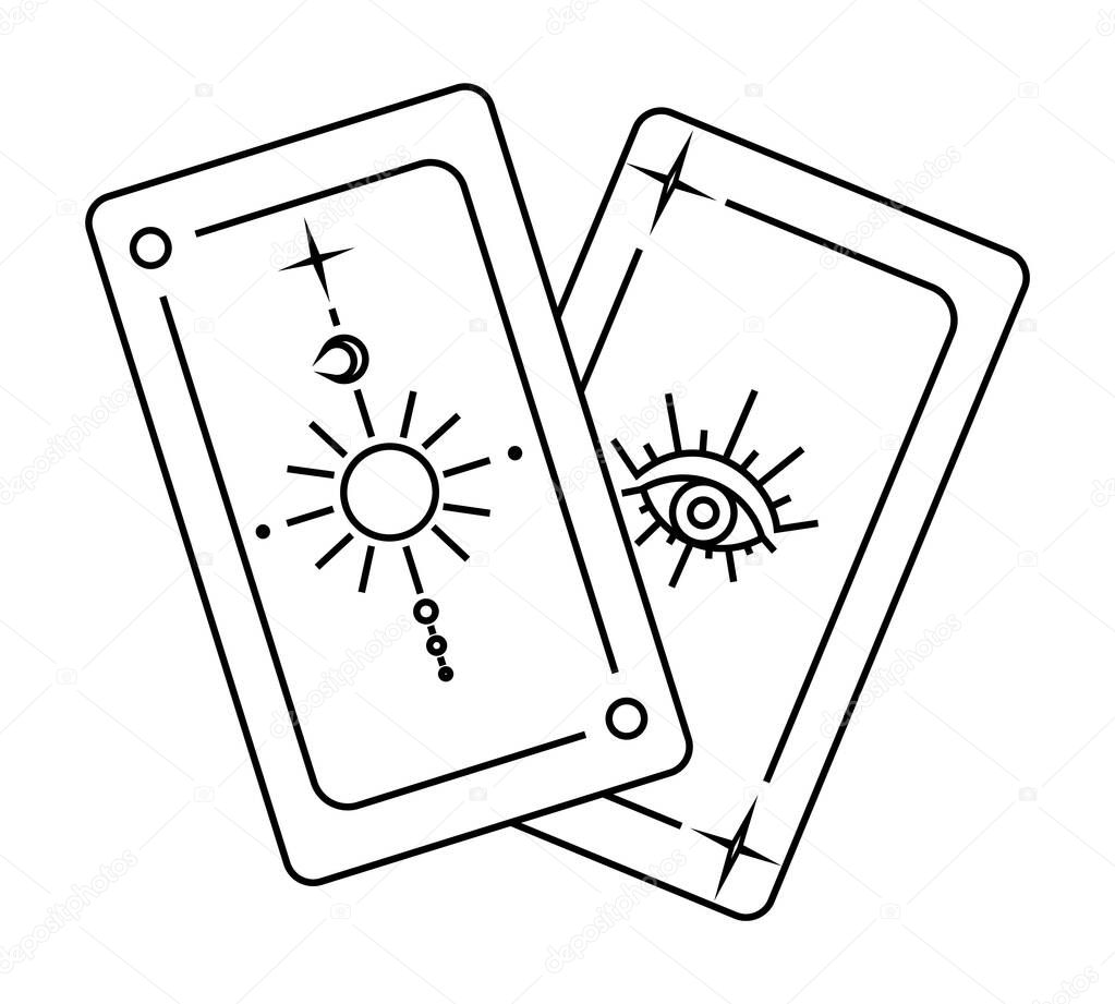 divination tarot black cards isolated contour icon