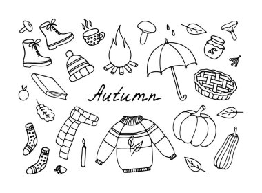 sonbahar çizilmiş karalama yalıtılmış elementler