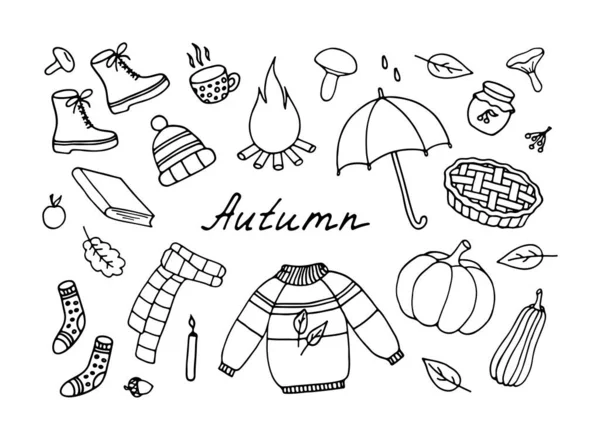 Herbst Handgezeichnete Doodle Set Isolierte Elemente — Stockvektor