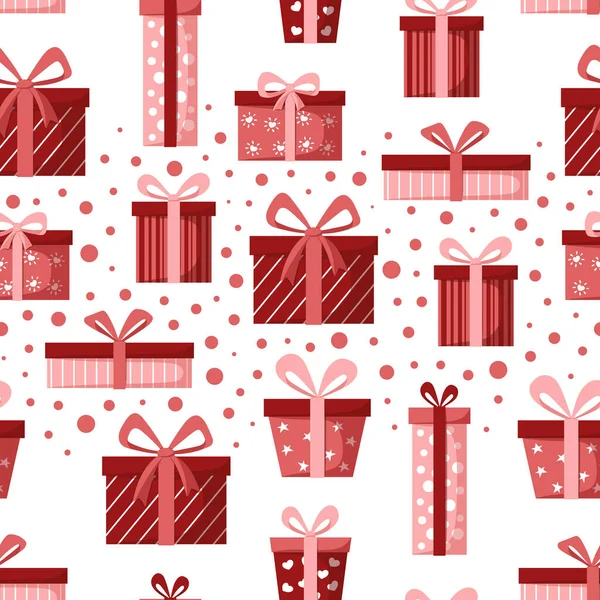 Boîtes Cadeaux Rouges Motif Sans Couture Avec Des Rubans Des — Image vectorielle