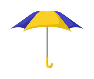 Çizgi film tarzında izole edilmiş mavi ve sarı yağmur şemsiyesi