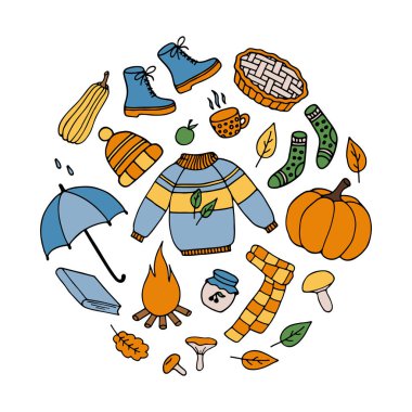 sonbahar çizilmiş renk karalaması izole elementleri ayarla