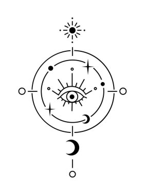 Her şeyi gören siyah elementle izole edilmiş sihirli hat.