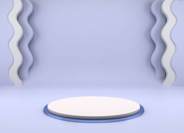 Ürün sunumu için podyum kullanımı. Soyut dalga arkaplanı. 3d oluşturma