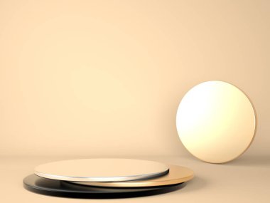Pastel arka plandaki ürün podyumu 3D. Soyut asgari geometri kavramı. Stüdyo platformu teması. Sergi ve iş tanıtım aşaması. 3d oluşturma.