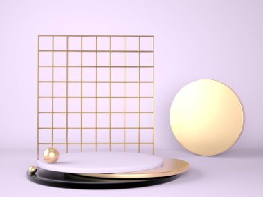 Pastel arka plandaki ürün podyumu 3D. Soyut asgari geometri kavramı. Stüdyo platformu teması. Sergi ve iş tanıtım aşaması. 3d oluşturma.