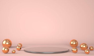 Pastel arka plandaki ürün podyumu 3D. Soyut asgari geometri kavramı. Stüdyo platformu teması. Sergi ve iş tanıtım aşaması. 3d oluşturma.