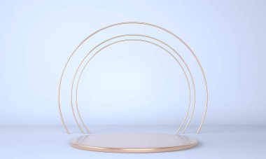 Pastel arka plandaki ürün podyumu 3D. Soyut asgari geometri kavramı. Stüdyo platformu teması. Sergi ve iş tanıtım aşaması. 3d oluşturma.