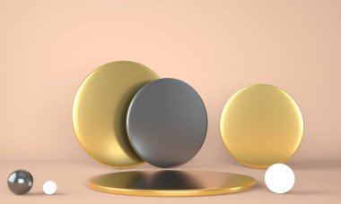 Pastel arka plandaki ürün podyumu 3D. Soyut asgari geometri kavramı. Stüdyo platformu teması. Sergi ve iş tanıtım aşaması. 3d oluşturma.