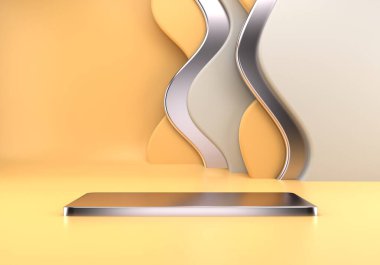 Ürün sunumu için podyum kullanımı. Soyut dalga arkaplanı. 3d oluşturma.
