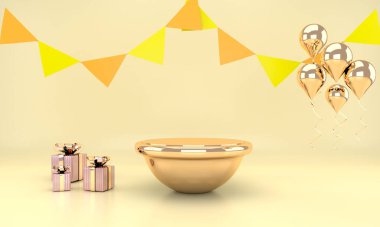 Soyut sahne pastel rengini taklit et. Kutlama için geometri şekilli podyum arka planı. 3d.