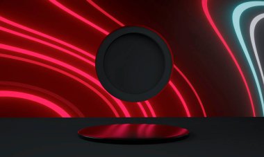 Gösteriş için fütüristik kaide. Ürün için boş podyum. 3d.