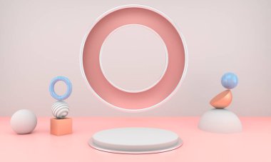 Ürünün soyut geometrik şekilleri minimal ve modern kavramlar, kaide, podyum, stand, 3D.