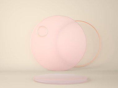 Pastel arka plandaki ürün podyumu 3D. Soyut asgari geometri kavramı. Stüdyo platformu teması. Sergi ve iş tanıtım aşaması. 3d oluşturma.