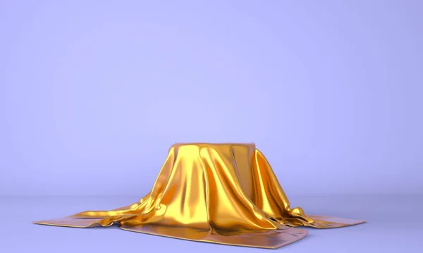 Tomma Podium Täckta Med Guld Tyg — Stockfoto