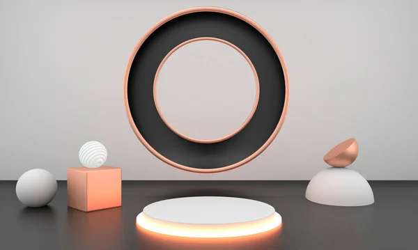 Ürünün soyut geometrik şekilleri minimal ve modern kavramlar, kaide, podyum, stand, 3D.