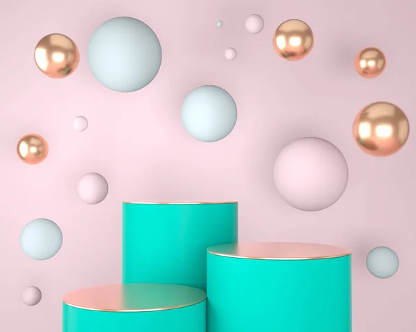 Ürünün soyut geometrik şekilleri minimal ve modern kavramlar, kaide, podyum, stand, 3D.