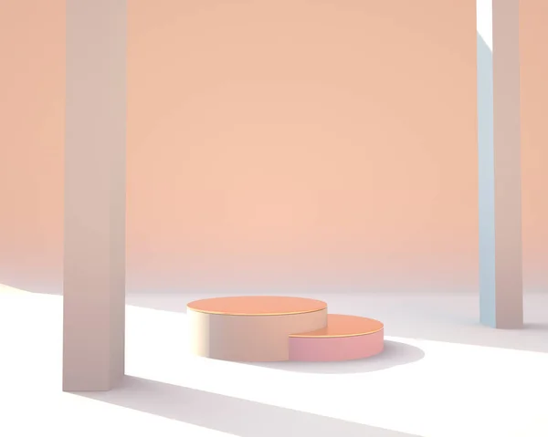 Scena Minimale Con Forme Geometriche Podi Sfondo Crema Con Luce — Foto Stock