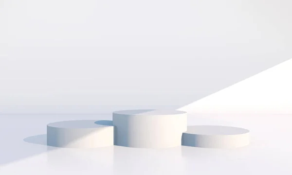 Geometrik şekilli en küçük sahne, gölgeli krema arkaplanlı podyumlar. Kozmetik ürünü gösterilecek sahne, 3d