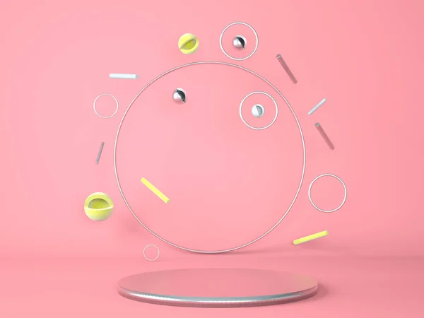 Pastel arka plandaki ürün podyumu 3D. Soyut asgari geometri kavramı. Stüdyo platformu teması. Sergi ve iş tanıtım aşaması. 3d oluşturma.