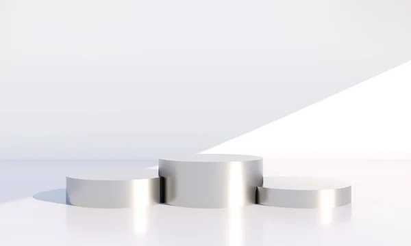 Geometrik şekilli en küçük sahne, gölgeli krema arkaplanlı podyumlar. Kozmetik ürünü gösterilecek sahne, 3d