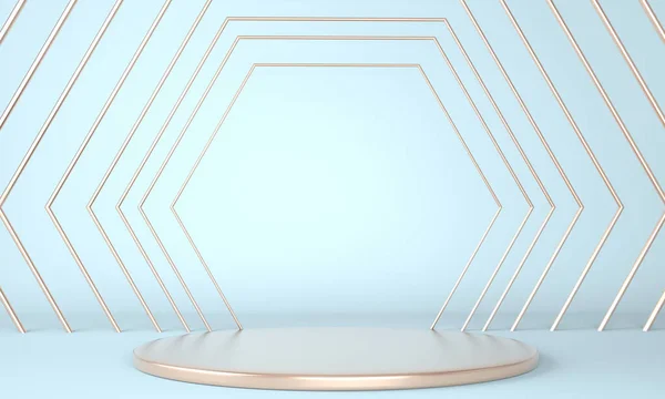 幾何学的な形状の3Dレンダリングスタジオ 床の上の表彰台 製品プレゼンテーションのためのプラットフォーム モックアップ — ストック写真