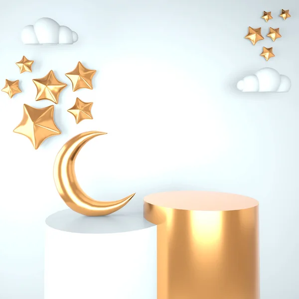 Ramadan Kareem Greeting Template Moon Podium Stand Holiday Light Background — Stock Photo, Image