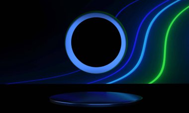 Gösteriş için fütüristik kaide. Ürün için boş podyum. 3d.