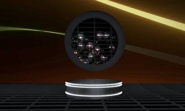 Gösteriş için fütüristik kaide. Ürün için boş podyum. 3d.