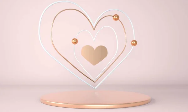 心臓とバレンタインデーのインテリア スタンド 表彰台 商品の台座 グリーティングカードが好き 3Dレンダリング — ストック写真